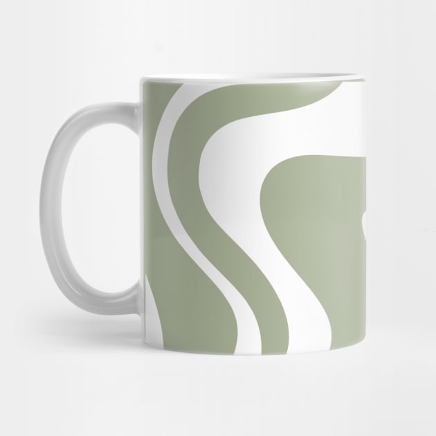 Liquid Swirl Retro Abstract Pattern in Sage Green and White by KierkegaardDesignStudio